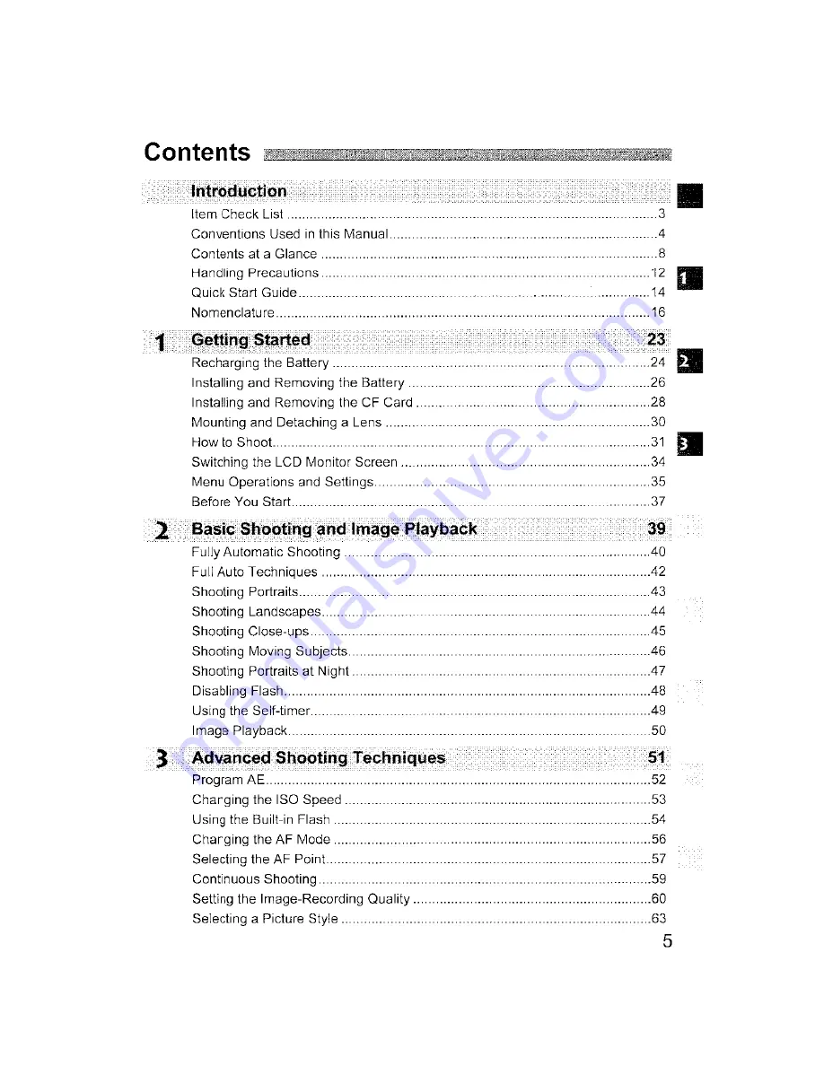 Canon EOS DIGITAL REBEL XTi Instruction Manual Download Page 5