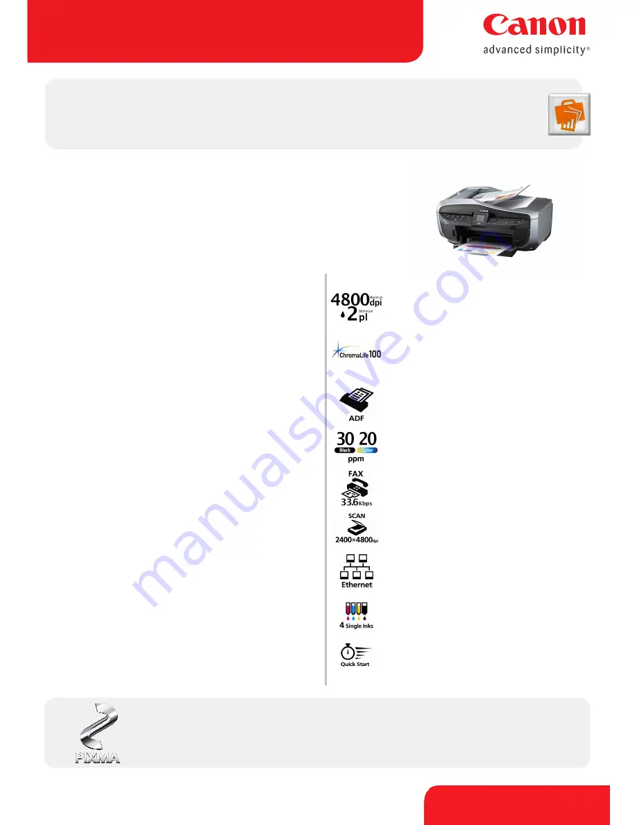 Canon PIXMA MX700 Series Brochure & Specs Download Page 1