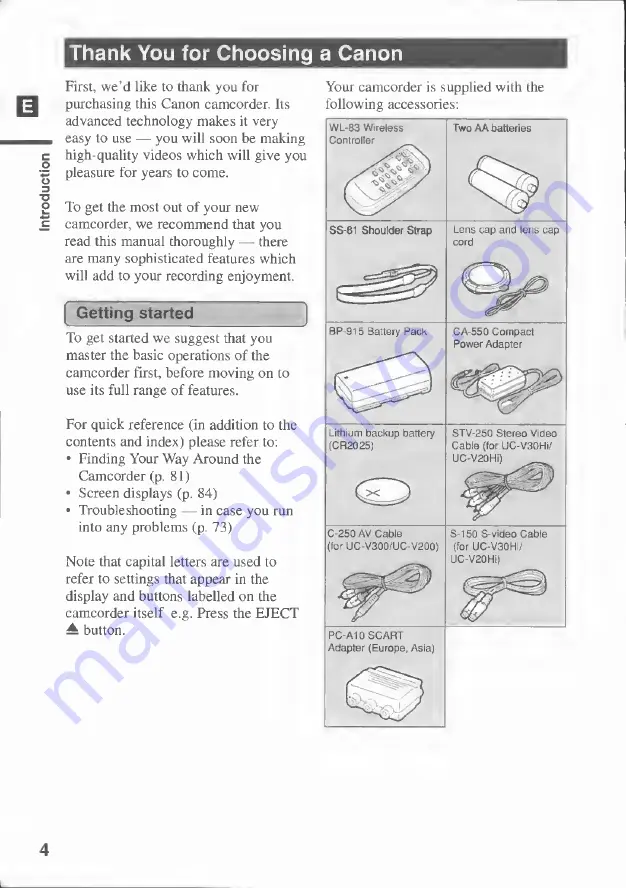 Canon UC-V30 Hi8 Instruction Manual Download Page 4