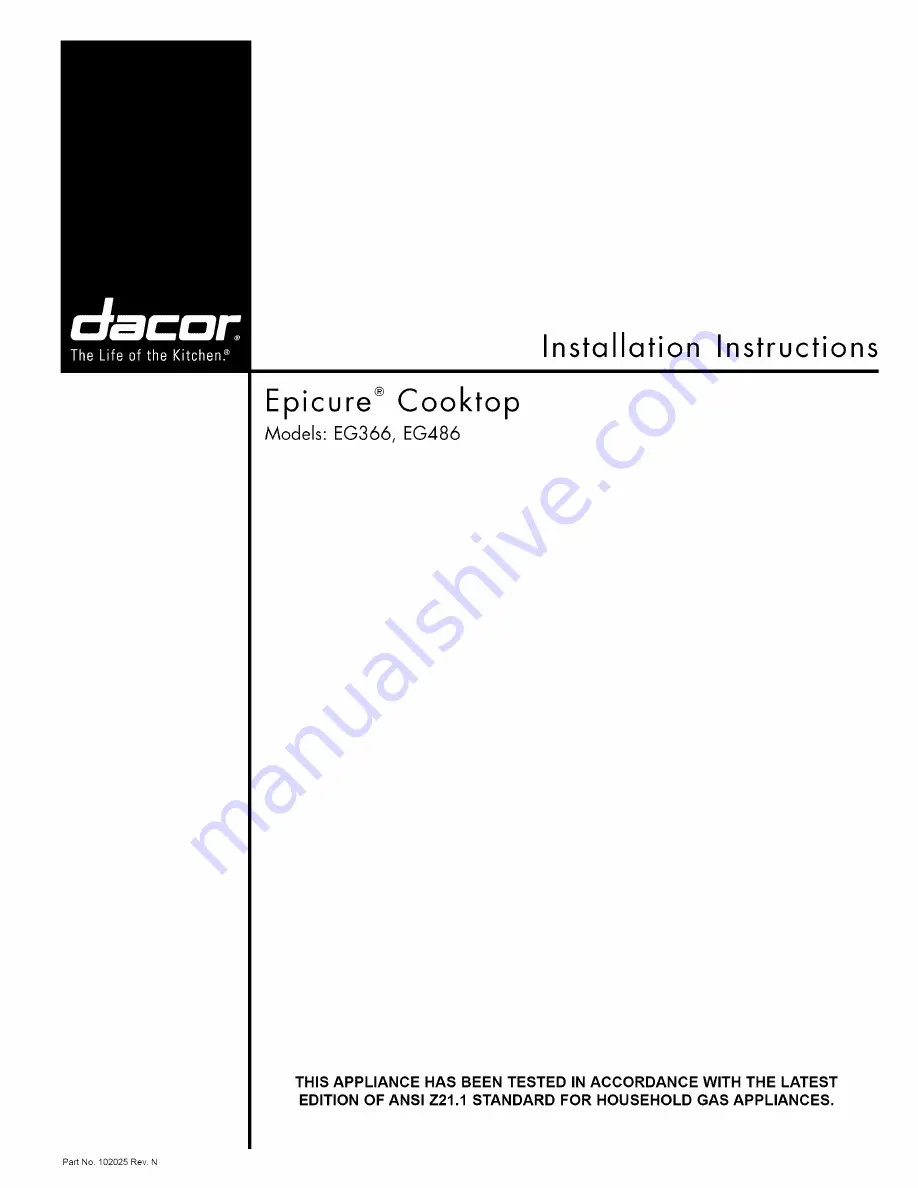 Dacor EG366 Скачать руководство пользователя страница 1