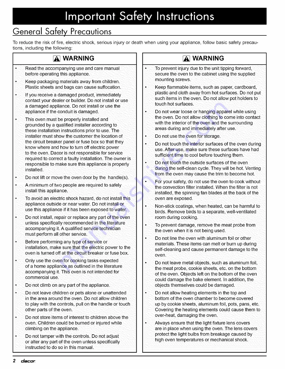 Dacor EO Series Installation Instructions Manual Download Page 4