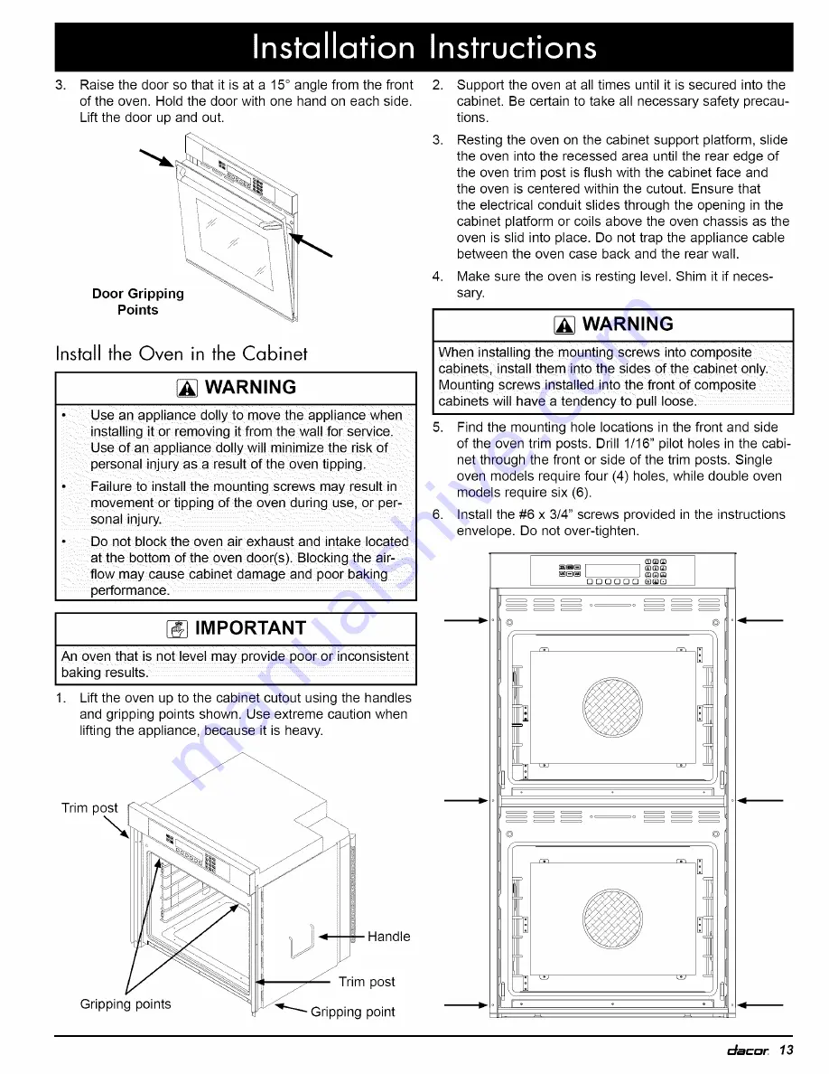 Dacor EO Series Installation Instructions Manual Download Page 15