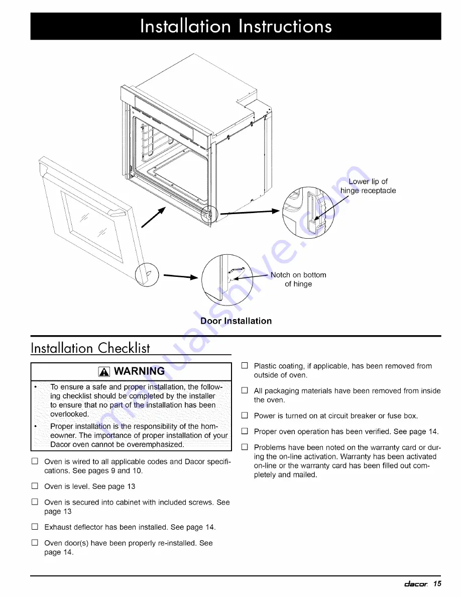 Dacor EO Series Installation Instructions Manual Download Page 17