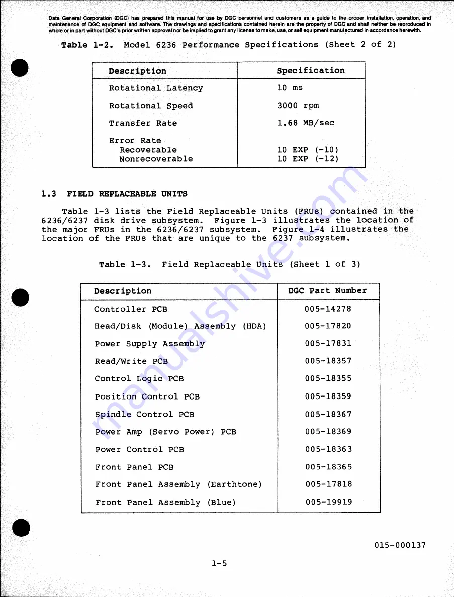 Data General 6236 Service Manual Download Page 15