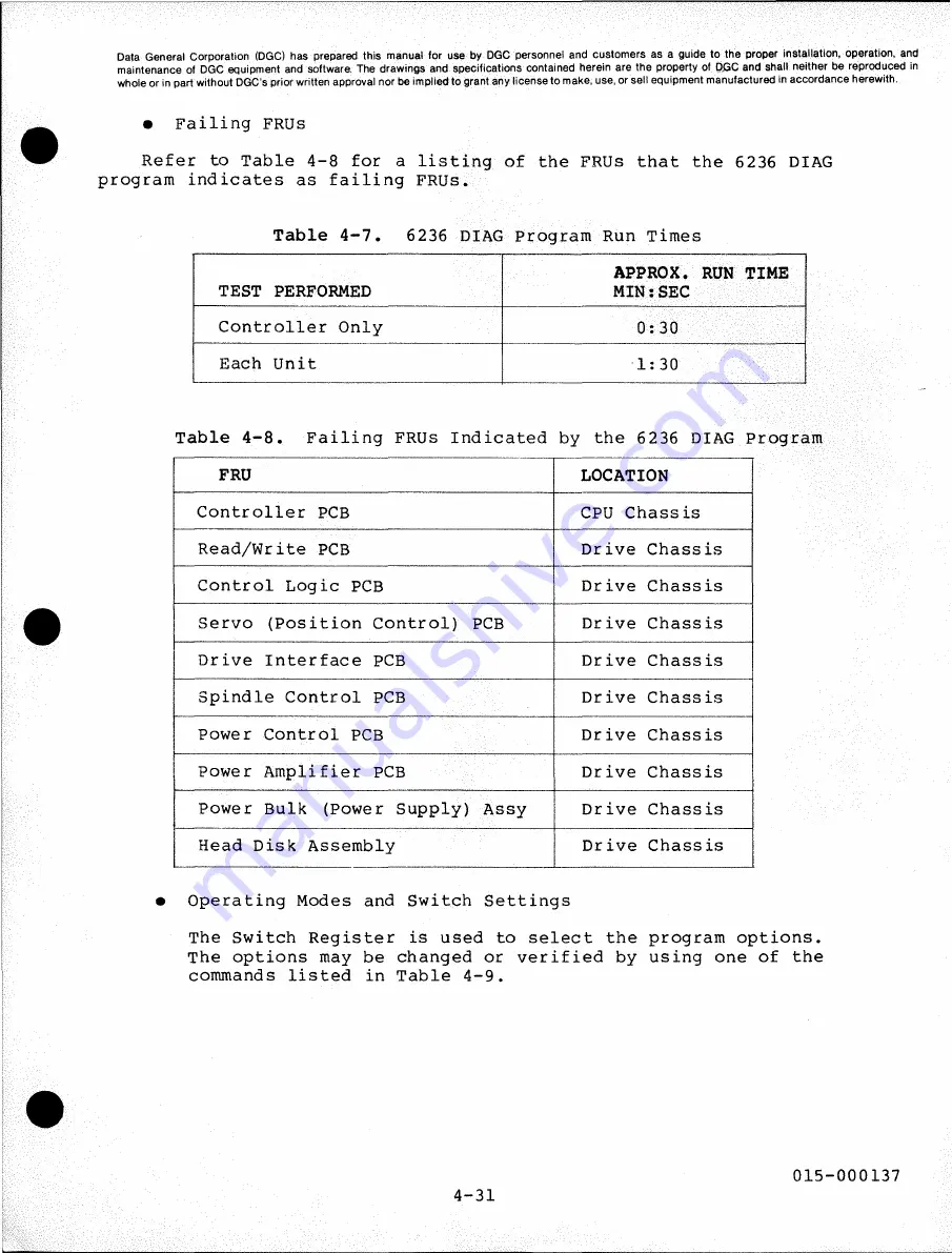 Data General 6236 Service Manual Download Page 109