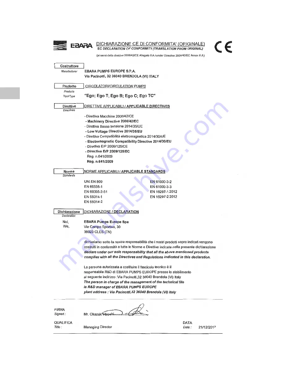 EBARA Ego Series Operating And Maintenance Manual Download Page 44