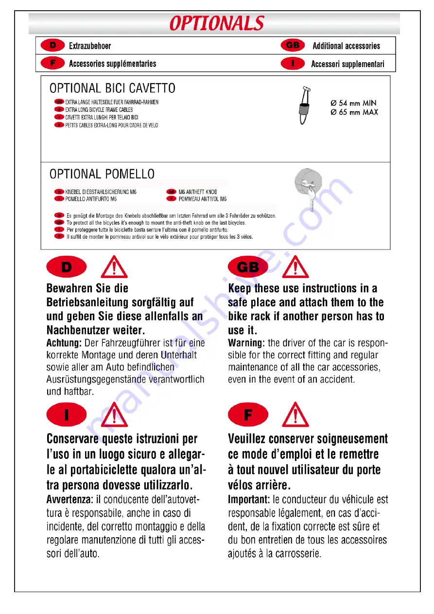 FABBRI PORTATUTTO BICI OK 2 Instructions Manual Download Page 20