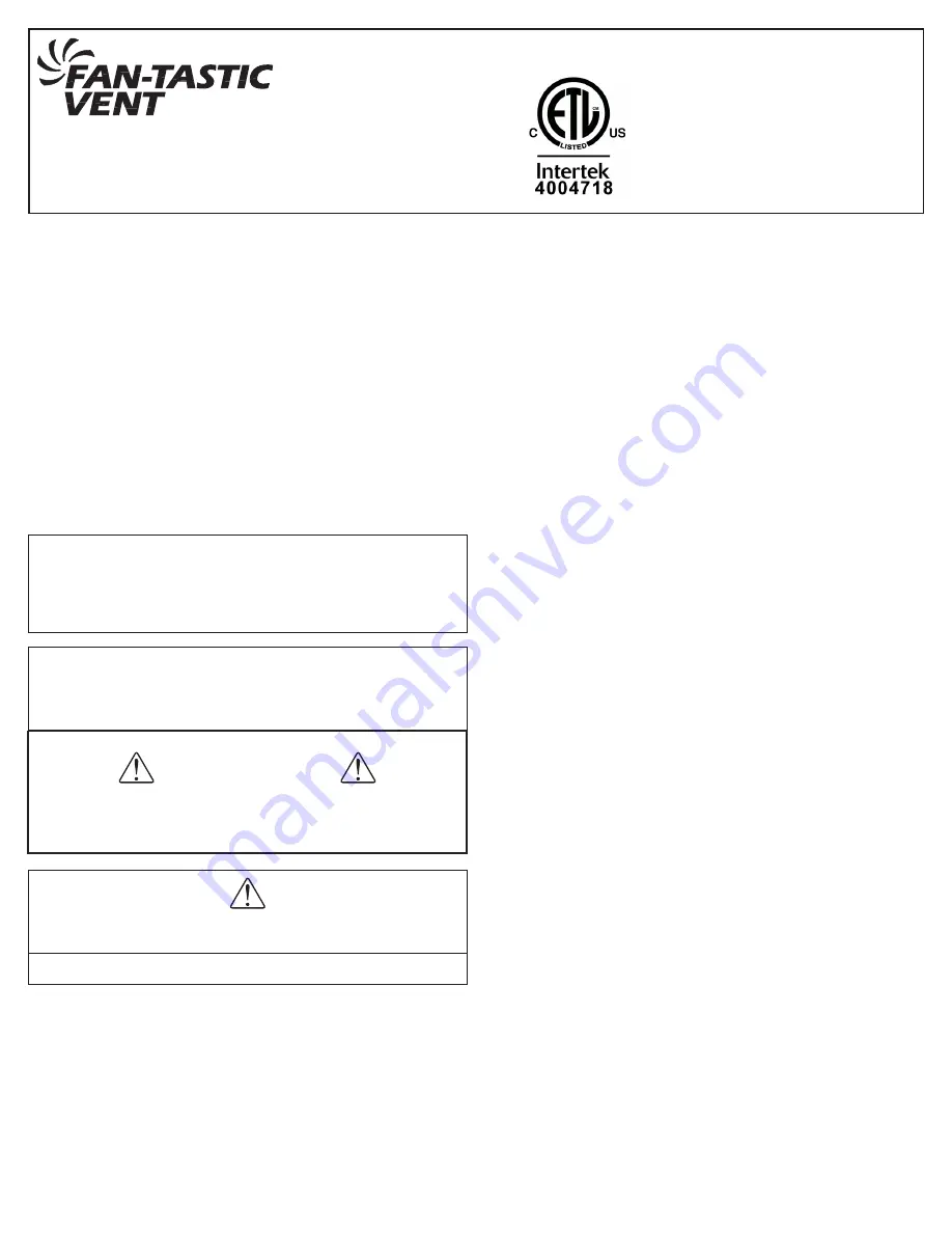 Fan-Tastic Vent 3300 Скачать руководство пользователя страница 1