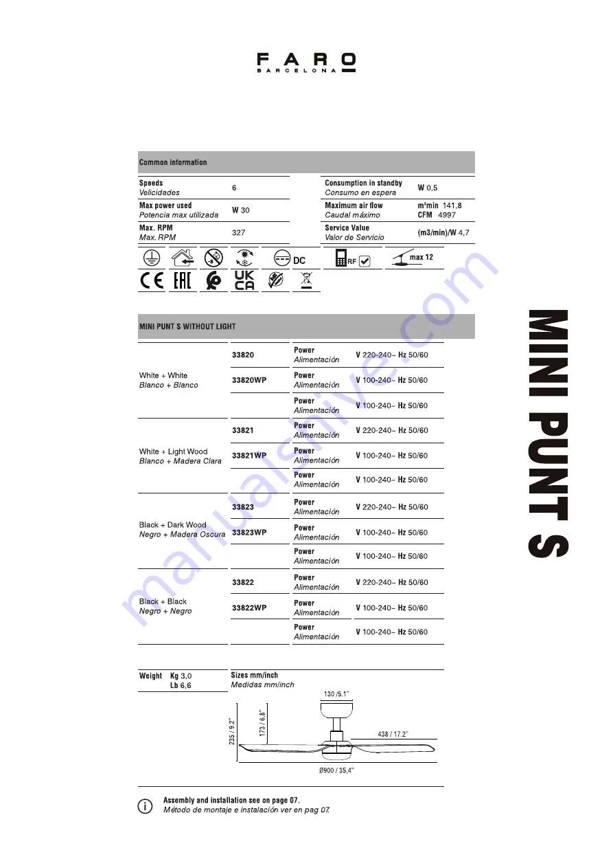 Faro Barcelona MINI PUNT S Manual Download Page 1