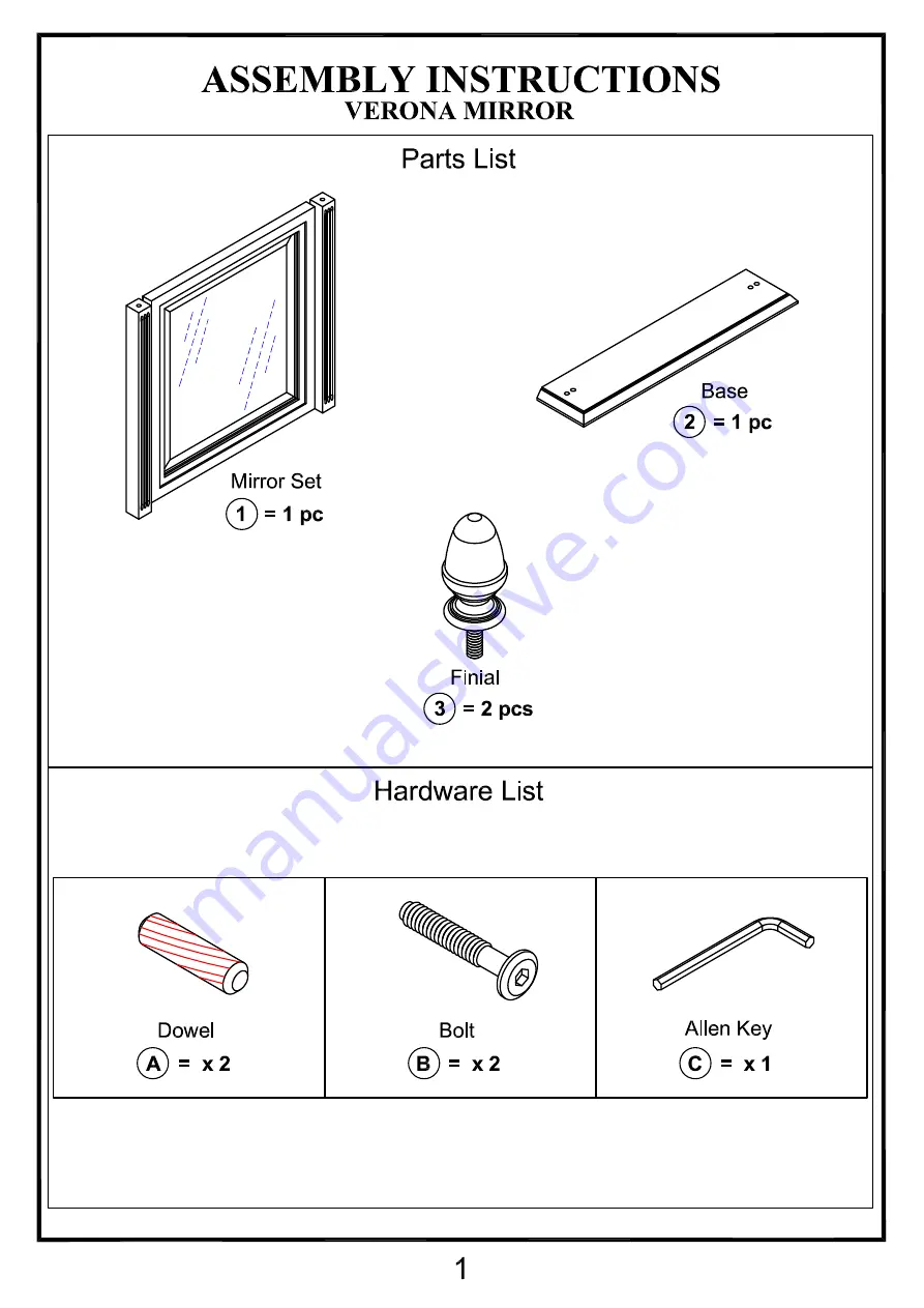 feather&black Verona Assembly Manual Download Page 2