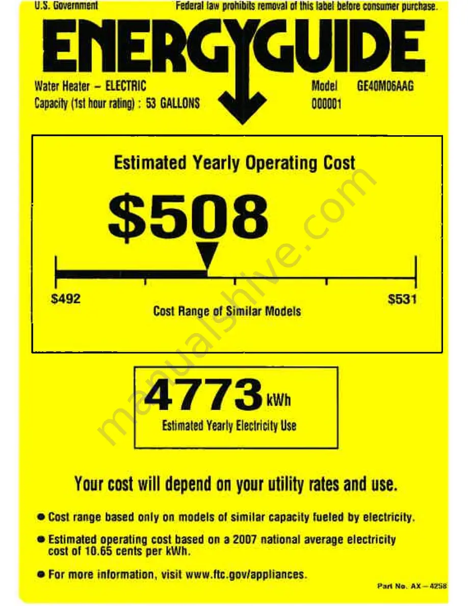 GE 40M06AAG Energy Manual Download Page 1