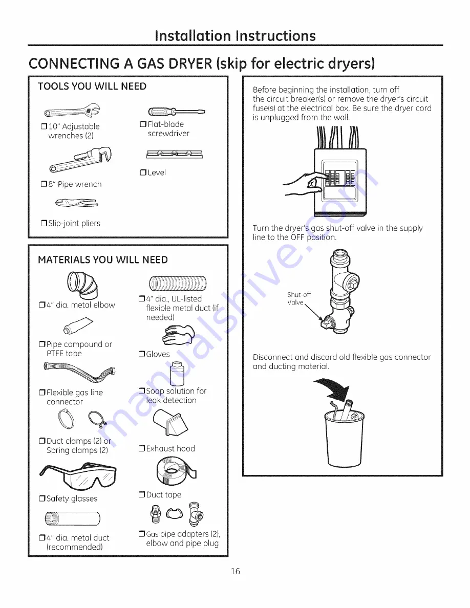 GE GFDR485 Owner'S Manual And Installation Instructions Download Page 16