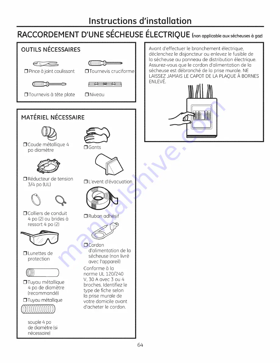 GE GFDR485 Owner'S Manual And Installation Instructions Download Page 64