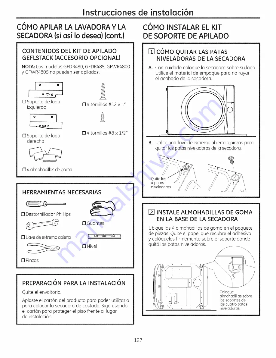 GE GFDR485 Owner'S Manual And Installation Instructions Download Page 127