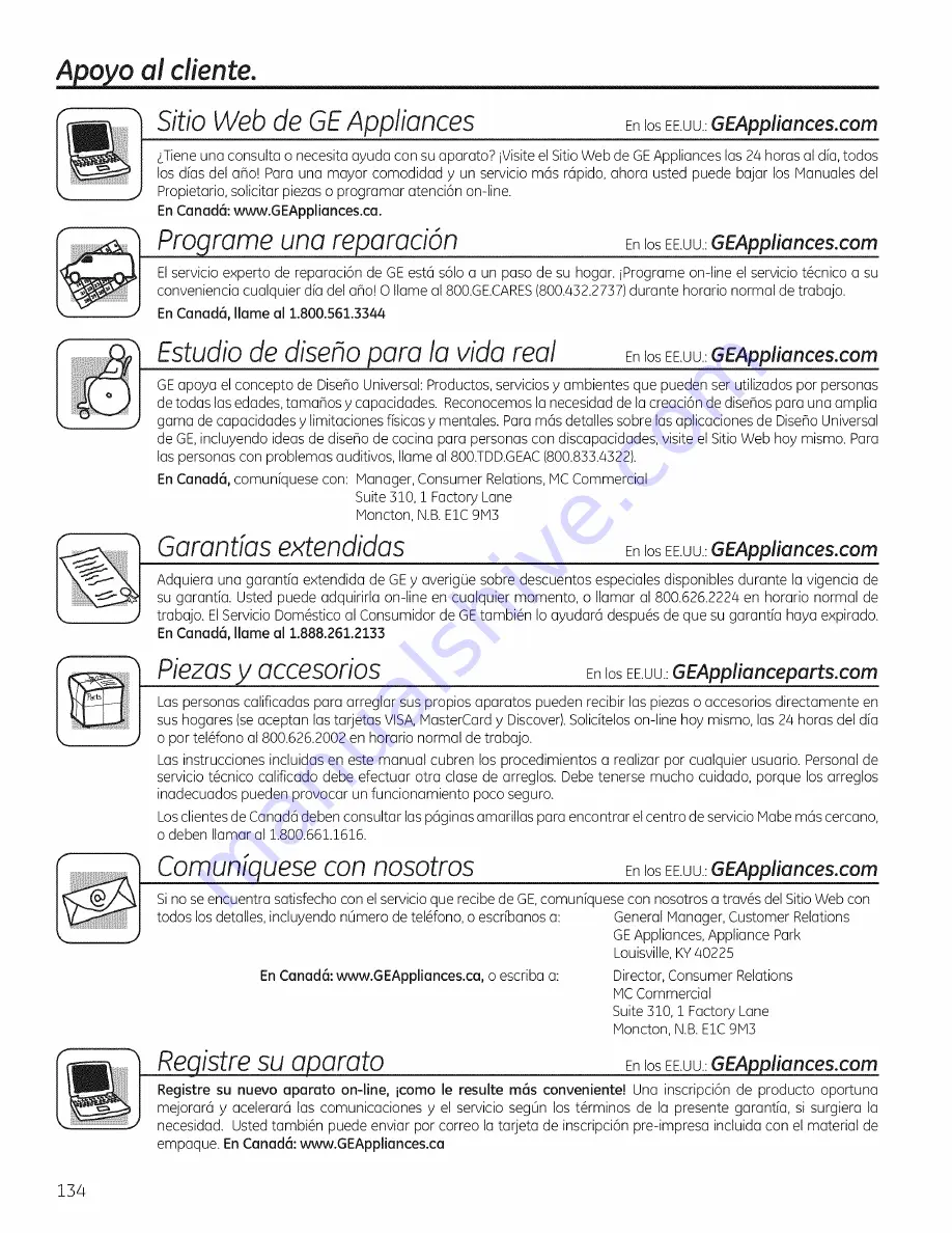 GE GFDR485 Owner'S Manual And Installation Instructions Download Page 134