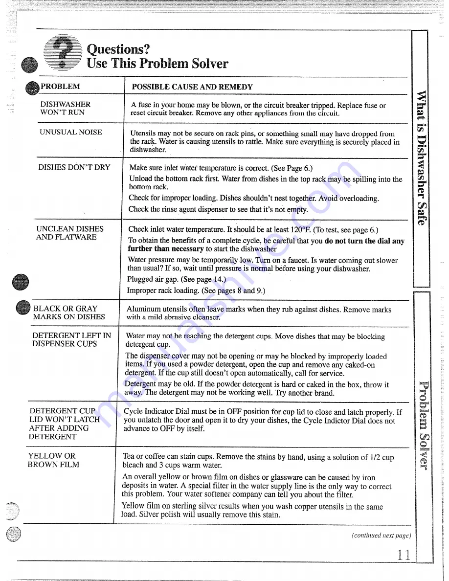 GE GSD970 P Use And Care Manual Download Page 11