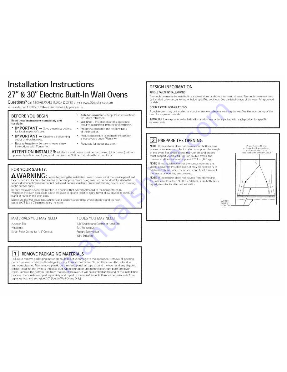 GE JK3000DF3WW Installation Instructions Manual Download Page 1