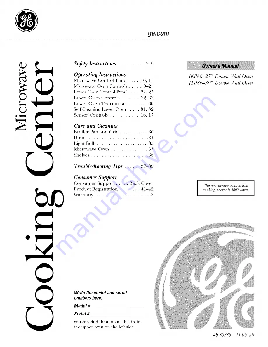 GE JTP86 Owner'S Manual Download Page 1