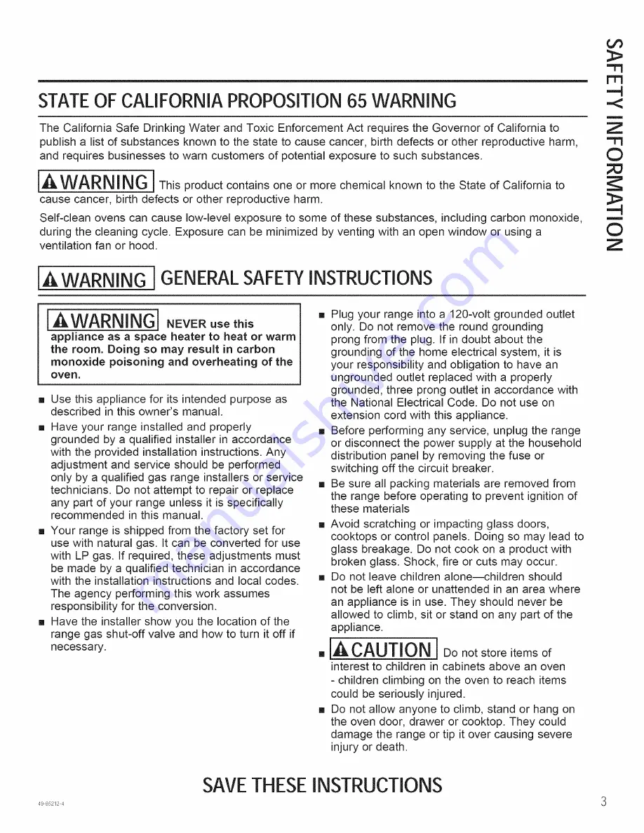 GE P2B940DEH1WW Owner'S Manual Download Page 3