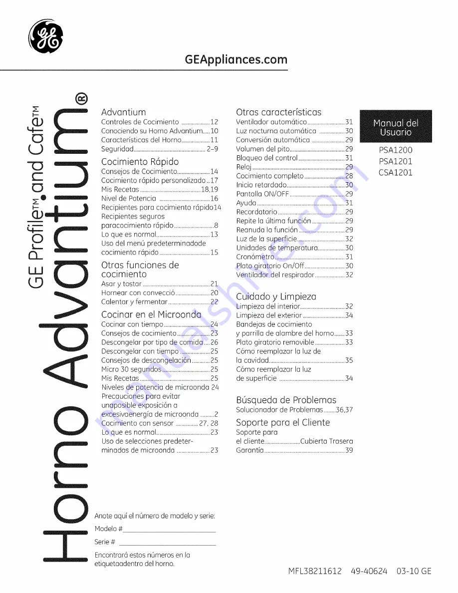 GE Profile Advantium PSA1200 Owner'S Manual Download Page 41