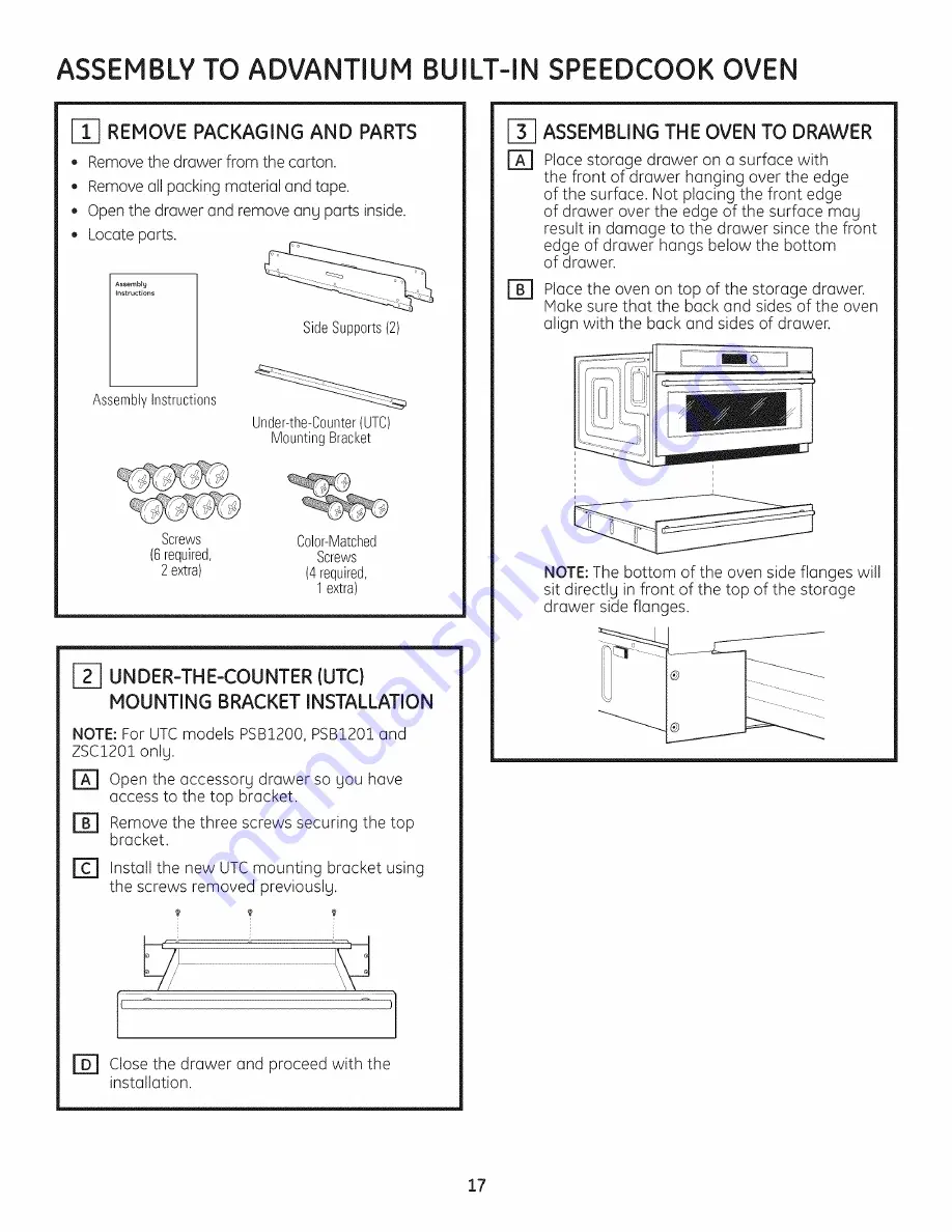 GE Profile Advantium PSB1200 Installation Instructions Manual Download Page 17