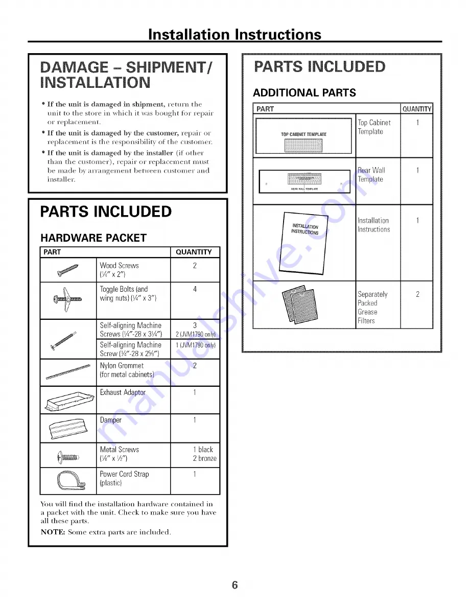 GE Profile Spacemaker JVM1490 Installation Instructions Manual Download Page 6