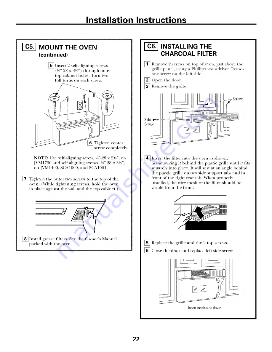 GE Profile Spacemaker JVM1490 Installation Instructions Manual Download Page 22