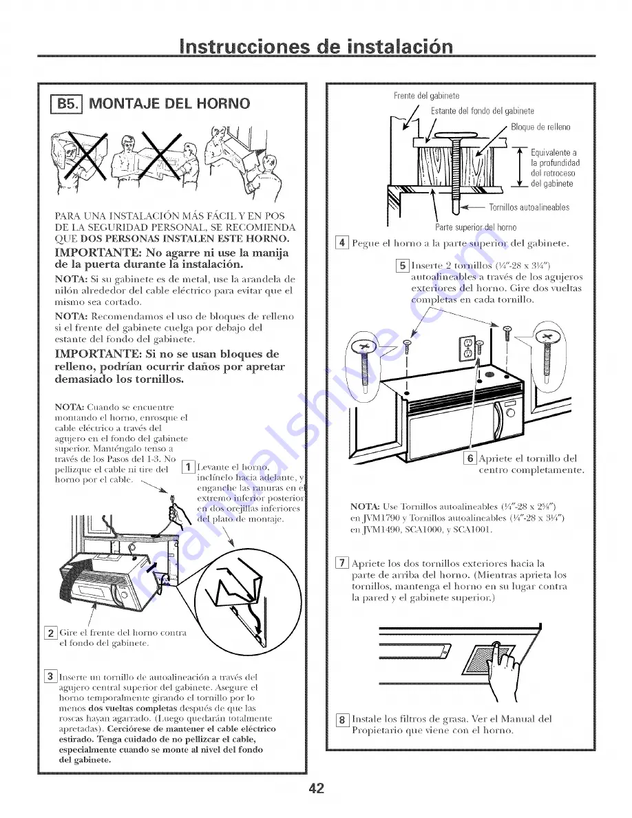 GE Profile Spacemaker JVM1490 Installation Instructions Manual Download Page 42