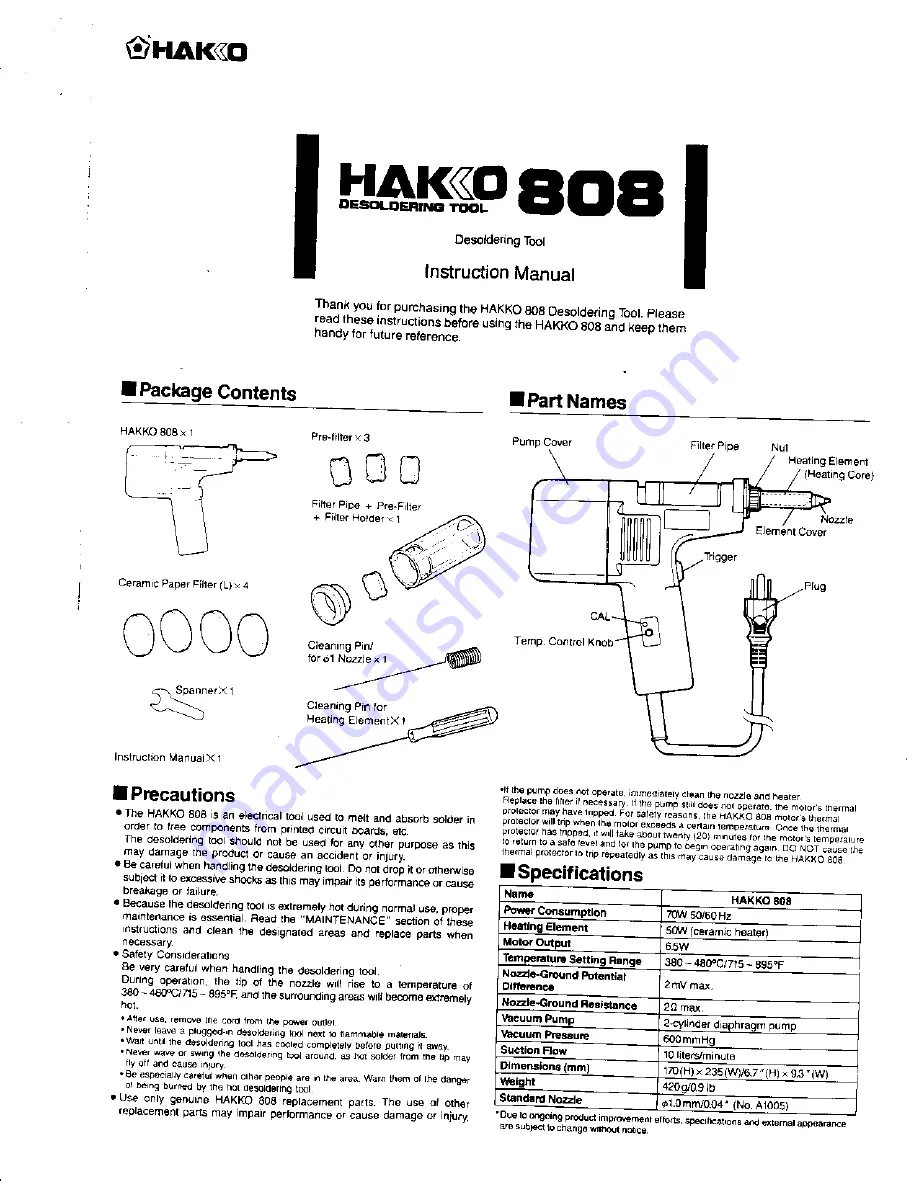 Hakko Electronics 808 Instruction Manual Download Page 1