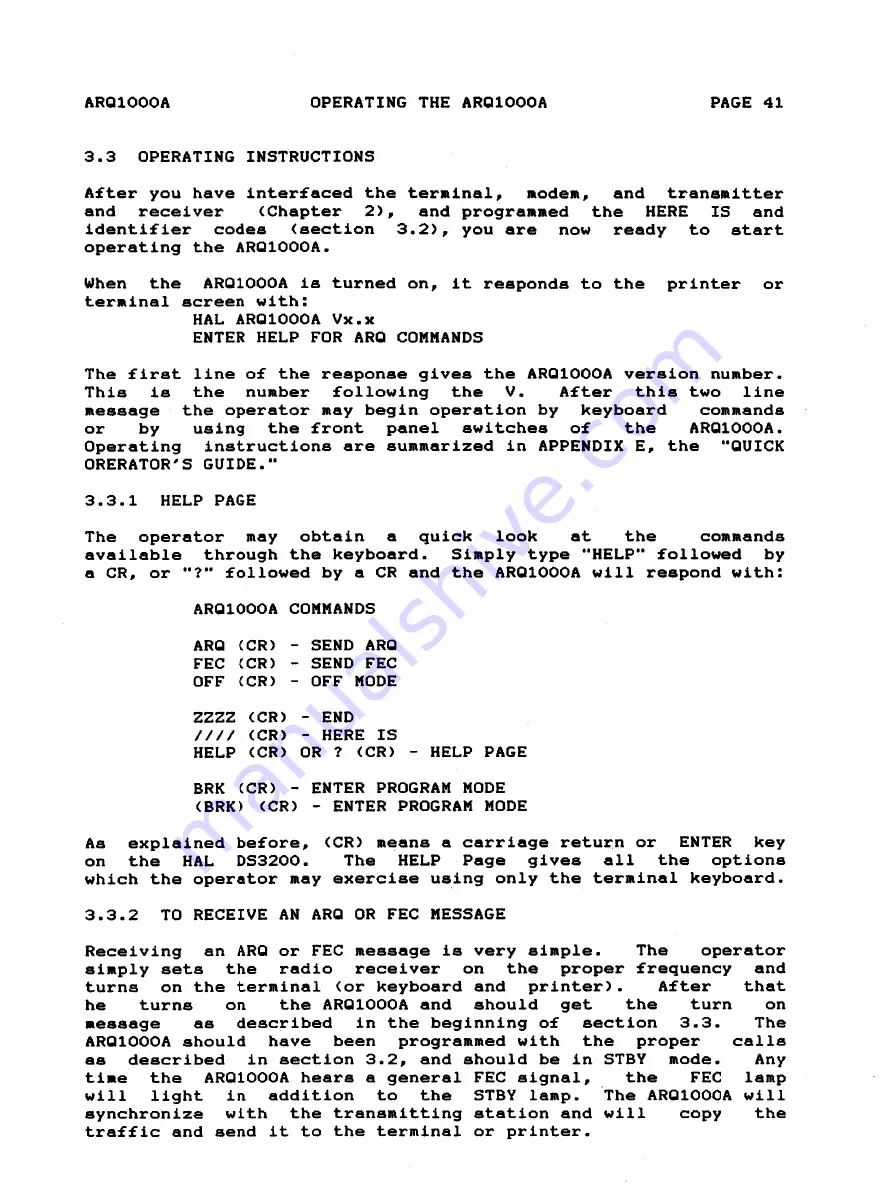 Hal Communications ARQ1000A Manual Download Page 44