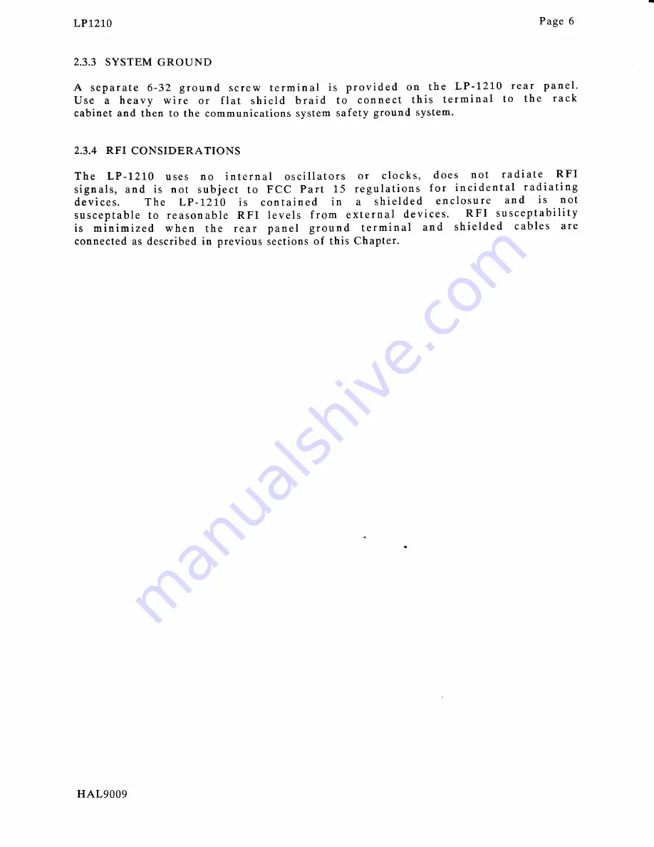 Hal Communications LP1210 Technical Manual Download Page 8