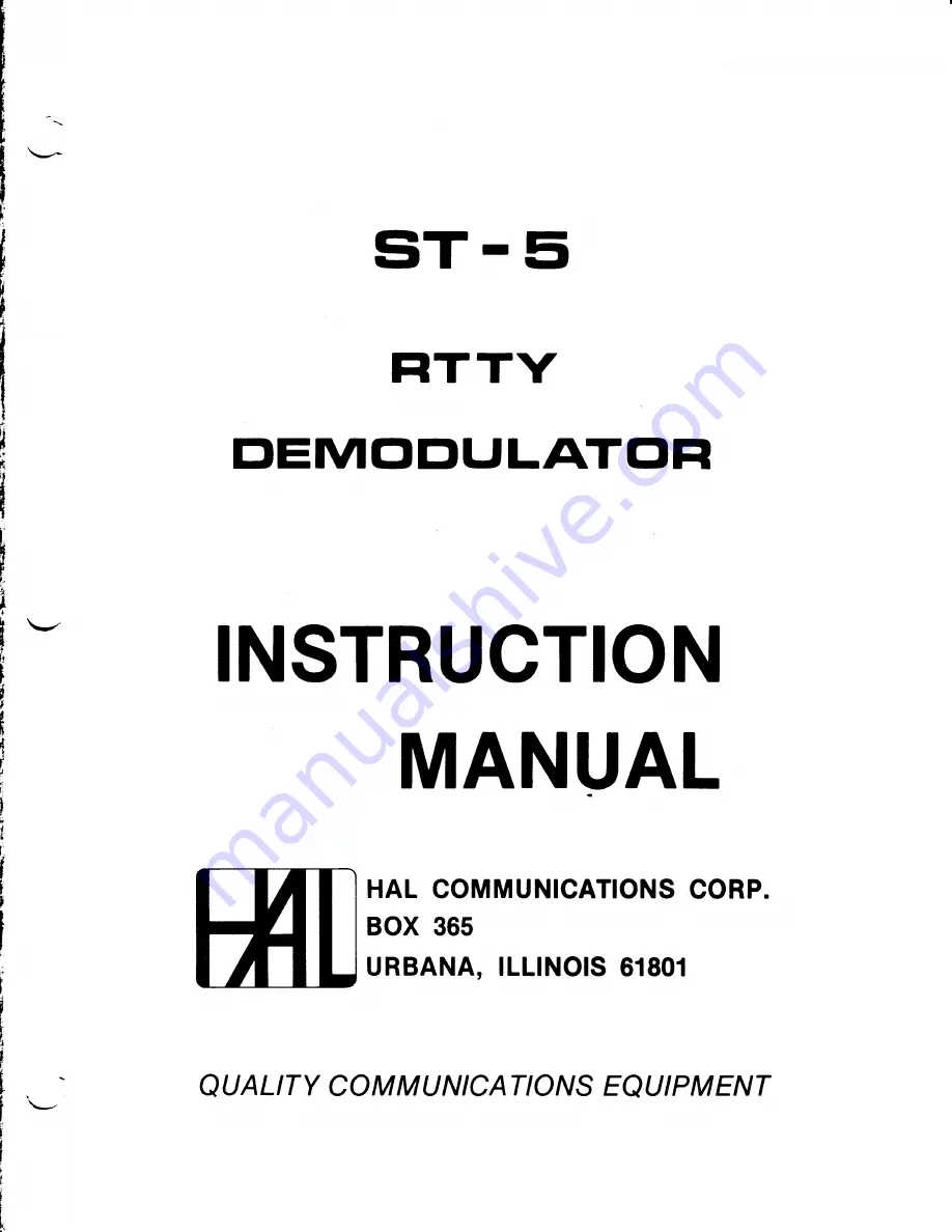 Hal Communications ST-5 Скачать руководство пользователя страница 1