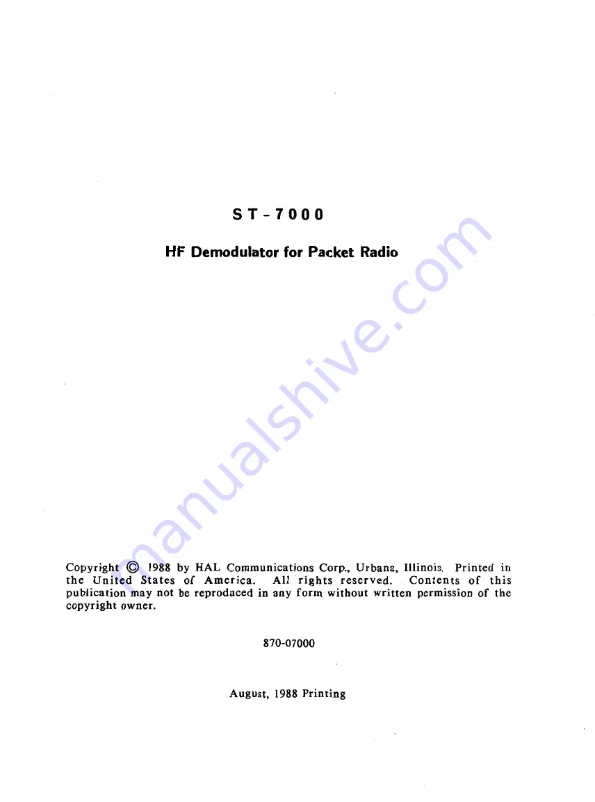 Hal Communications ST-7000 Manual Download Page 1