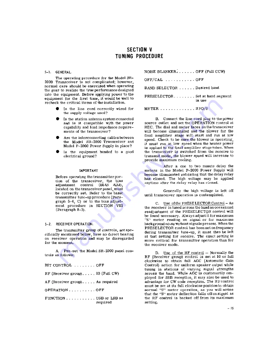 Hallicrafters SR-2000 Operating And Service Instructions Download Page 16