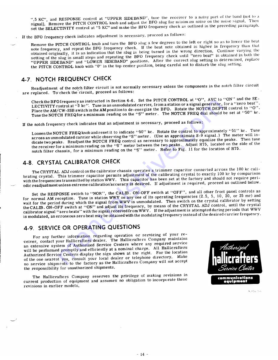 Hallicrafters SX-100 MARK IA Operating And Service Instructions Download Page 14