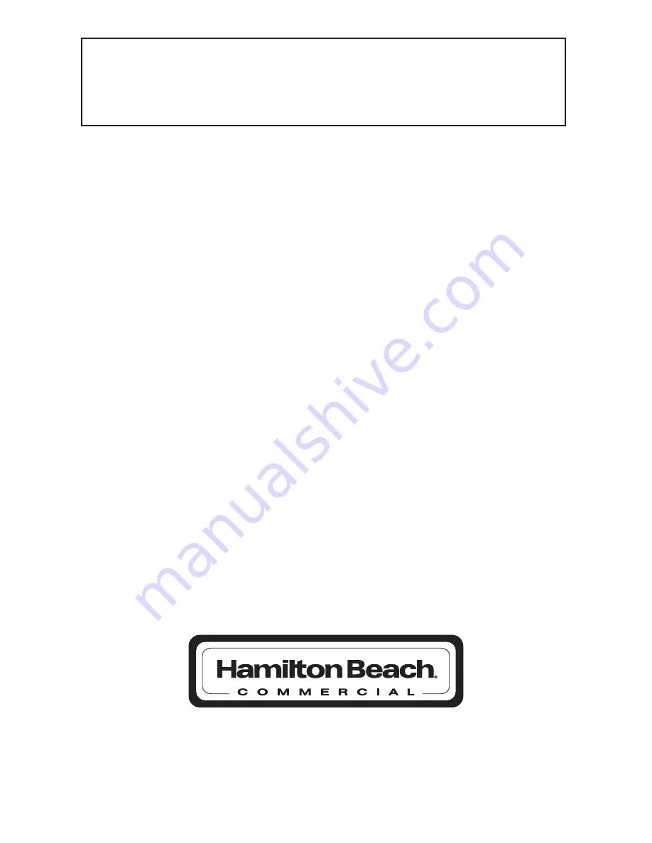 Hamilton Beach Commercial HSV1000 Operation Manual Download Page 20