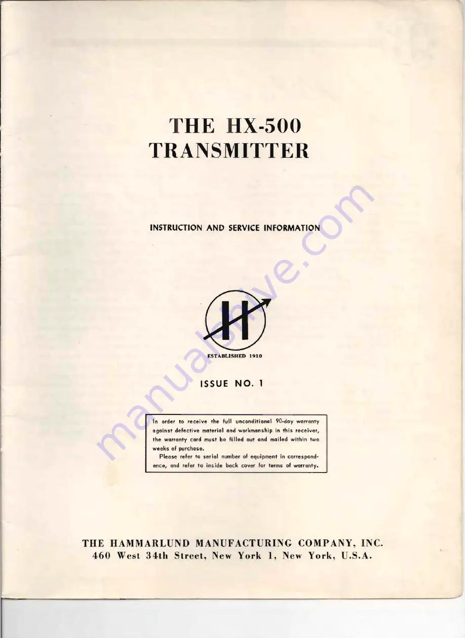 Hammarlund HX50 Technical Description And Operating Instructions Download Page 2