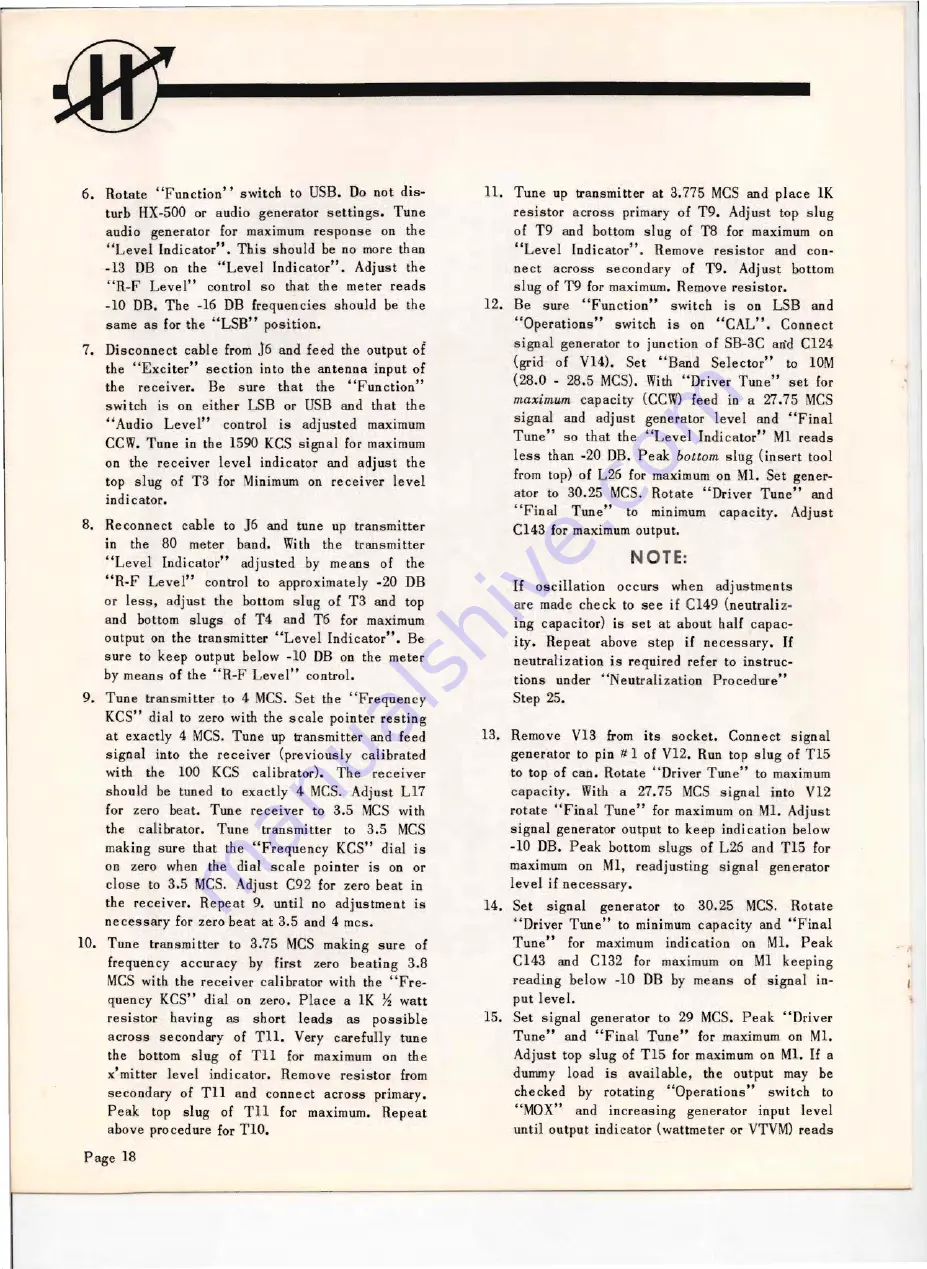 Hammarlund HX50 Technical Description And Operating Instructions Download Page 19