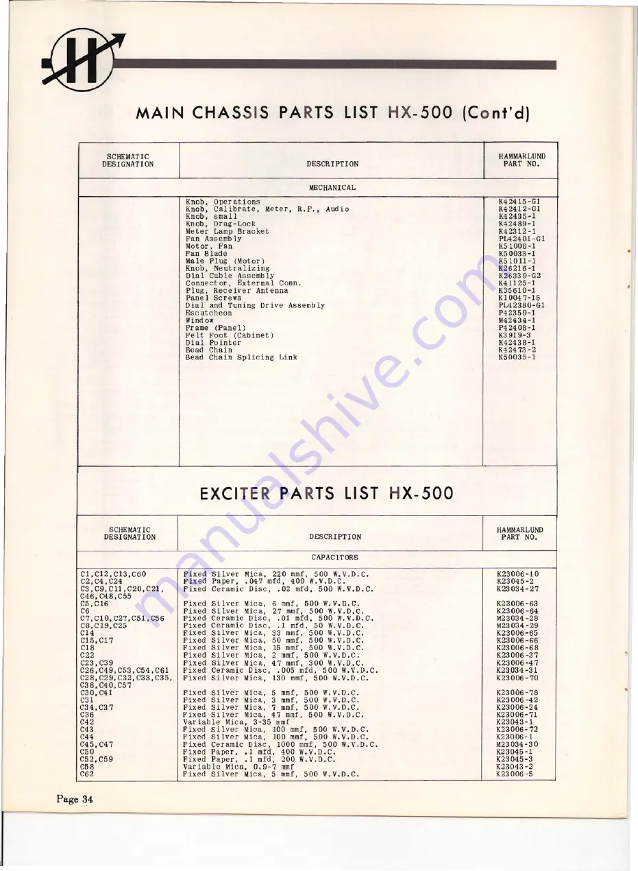 Hammarlund HX50 Technical Description And Operating Instructions Download Page 35