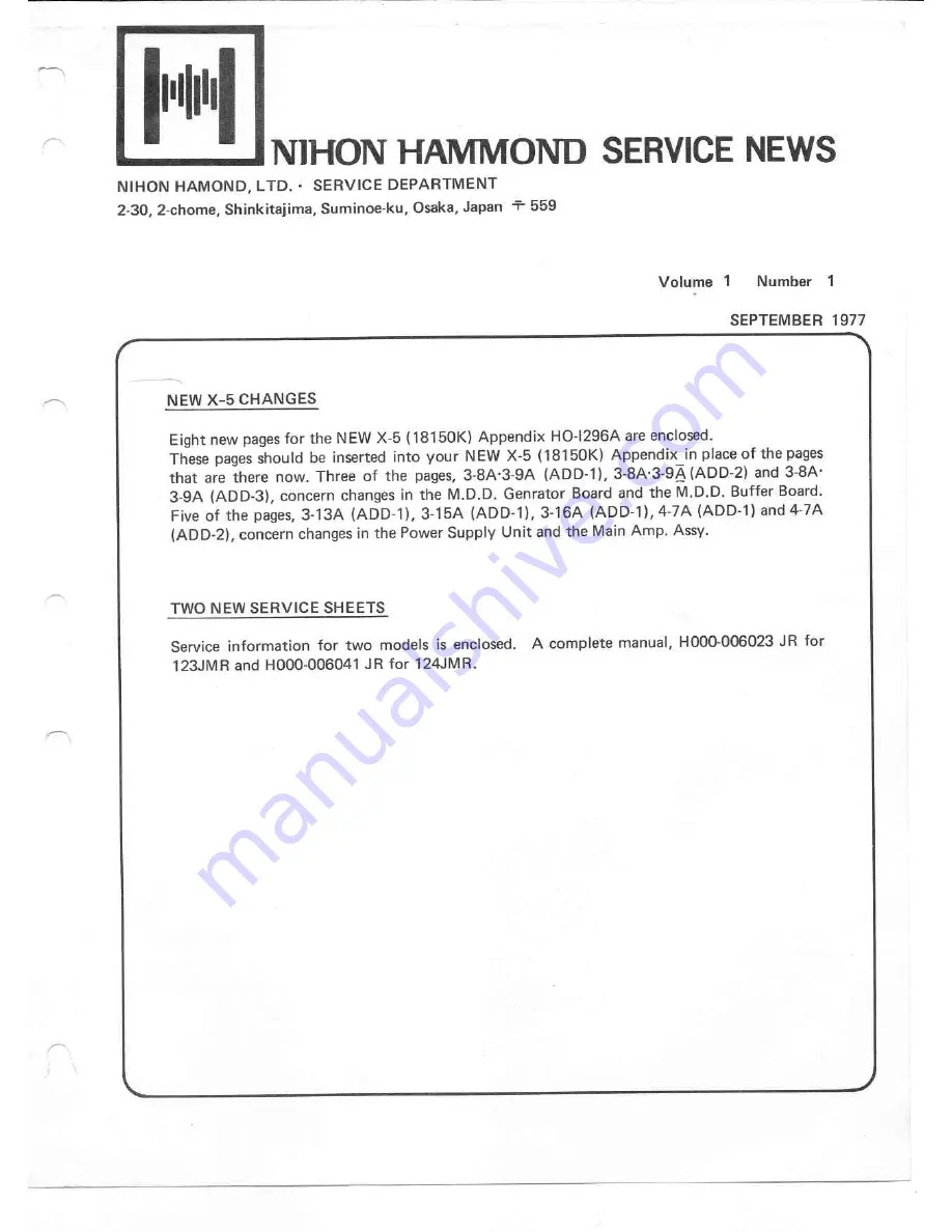 Hammond X-5 Service Manual Download Page 74