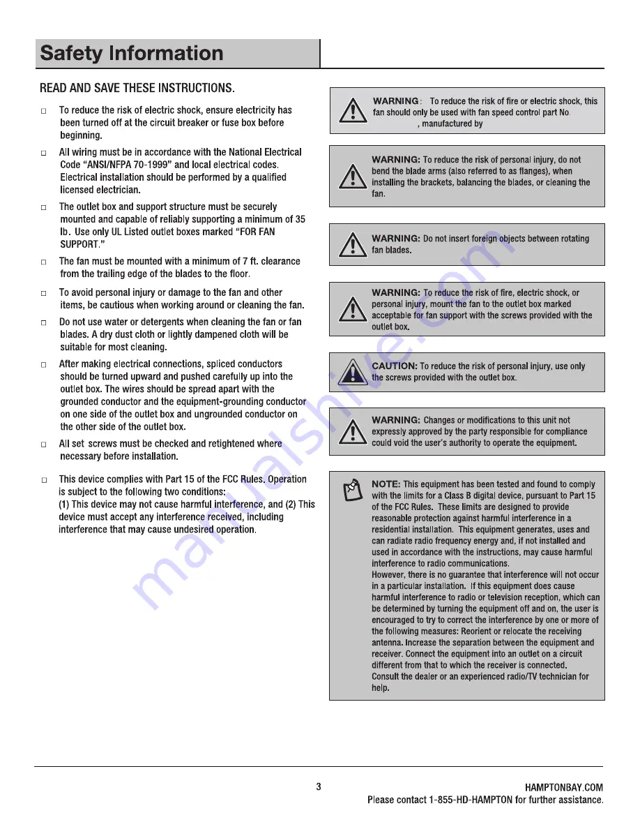 HAMPTON BAY CHELIA SW22008GD Use And Care Manual Download Page 3