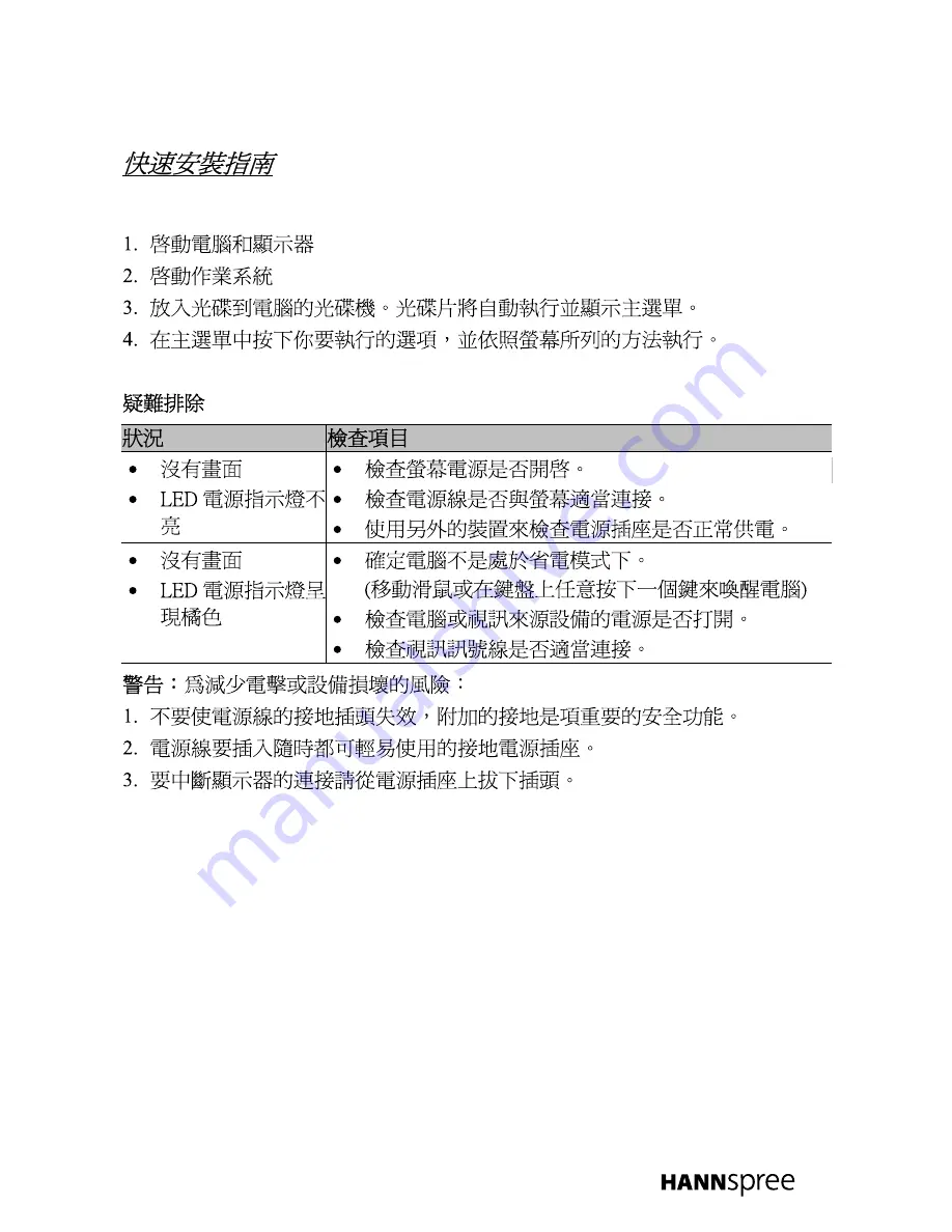 HANNspree HF-229HPB Quick Start Manual Download Page 8