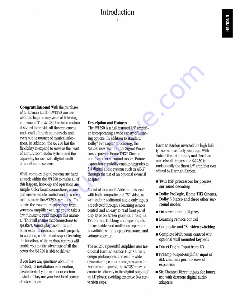 Harman Kardon AVI 250 Owner'S Manual Download Page 6