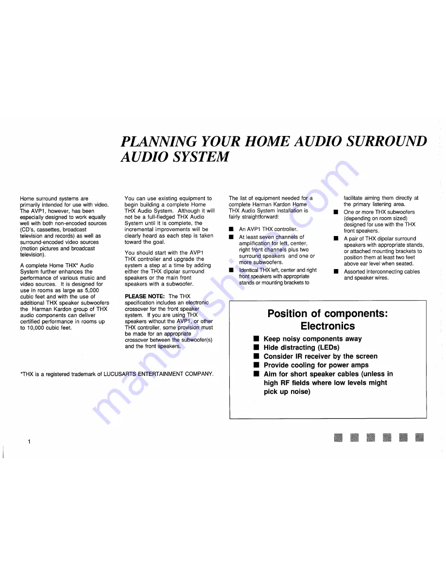 Harman Kardon AVP-1 Systems Planning Manual Download Page 2