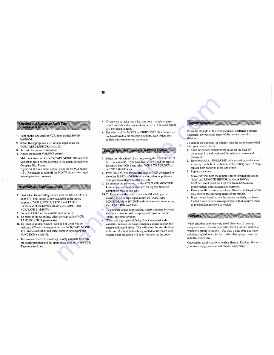 Harman Kardon HK880VXI Instruction Manual Download Page 16