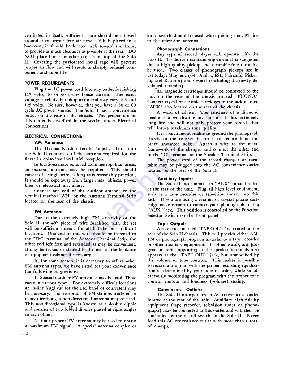 Harman Kardon TA-12 Operation And Service Instructions Manual Download Page 2