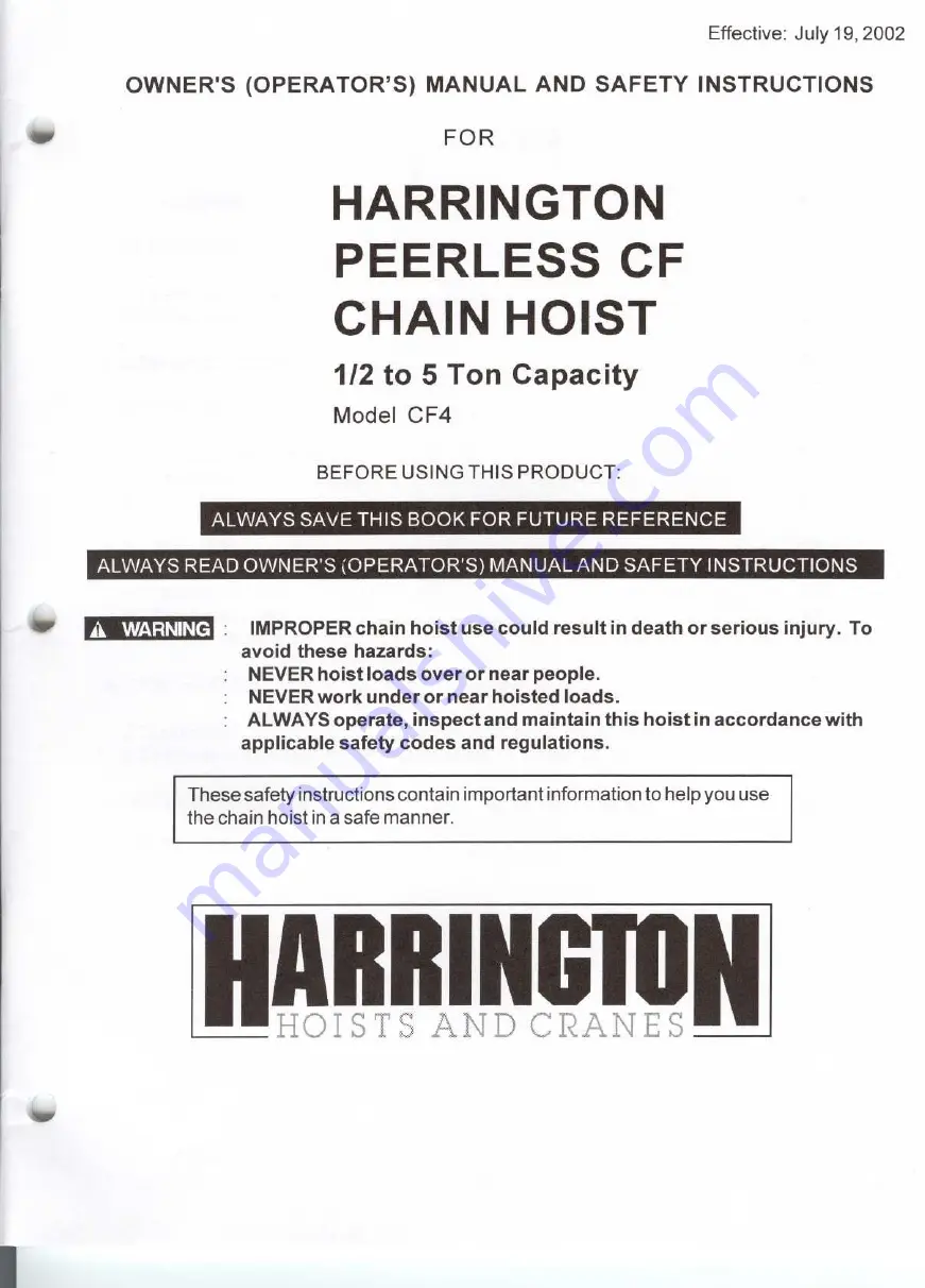 Harrington CF4 Owner'S Manual Download Page 1