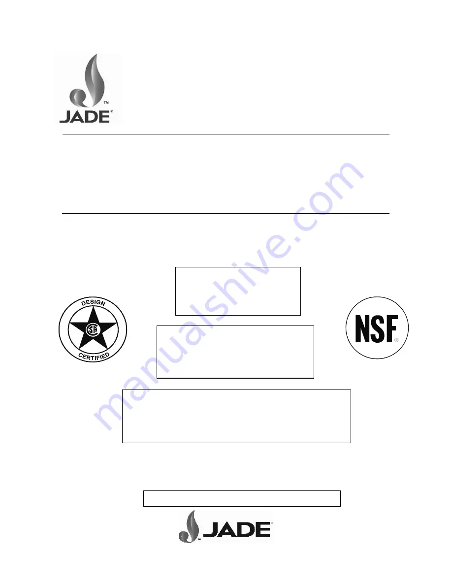 Jade JTRH Series Installation, Operation And Maintenance Instructions Download Page 1