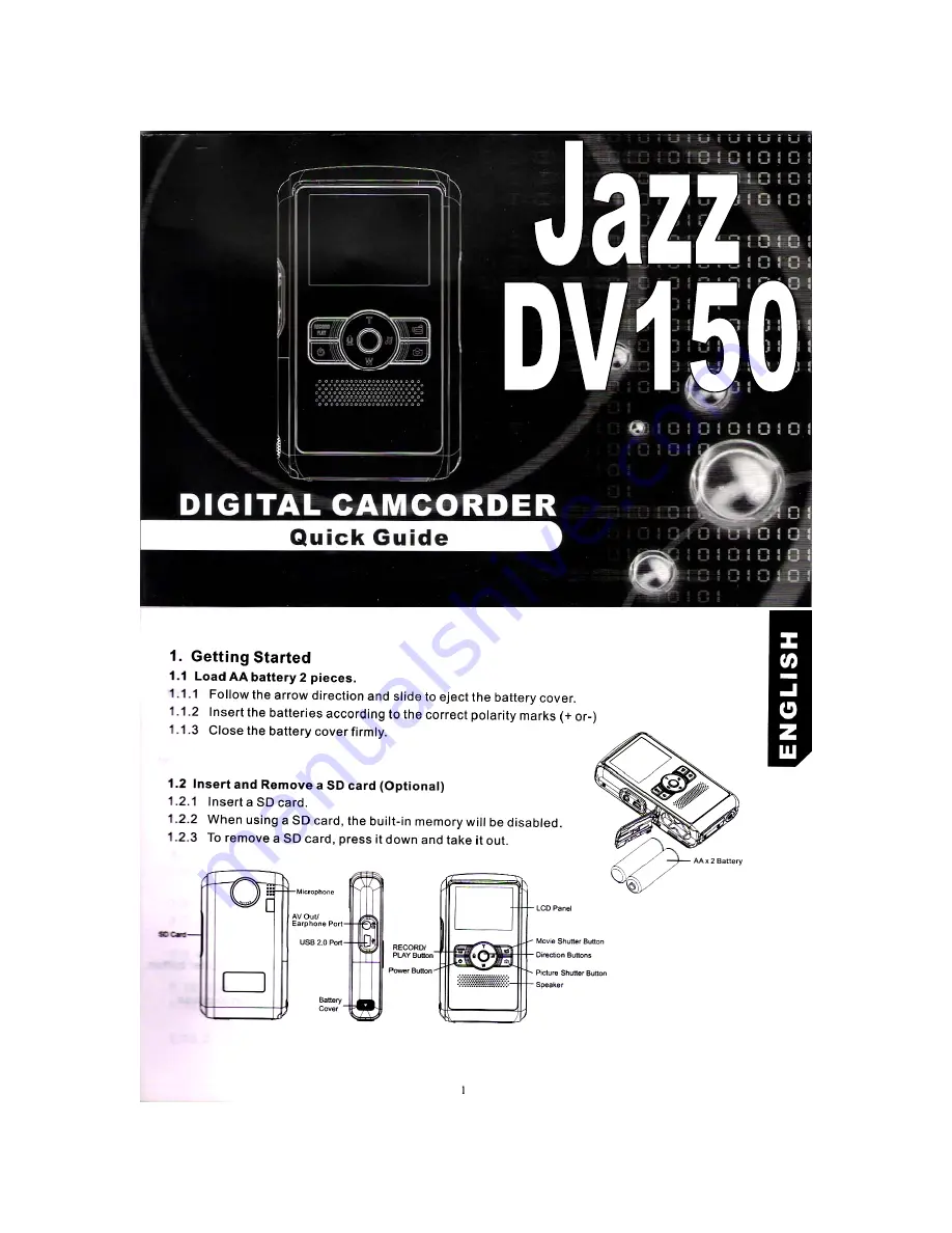 Jazz DV150 Quick Manual Download Page 1