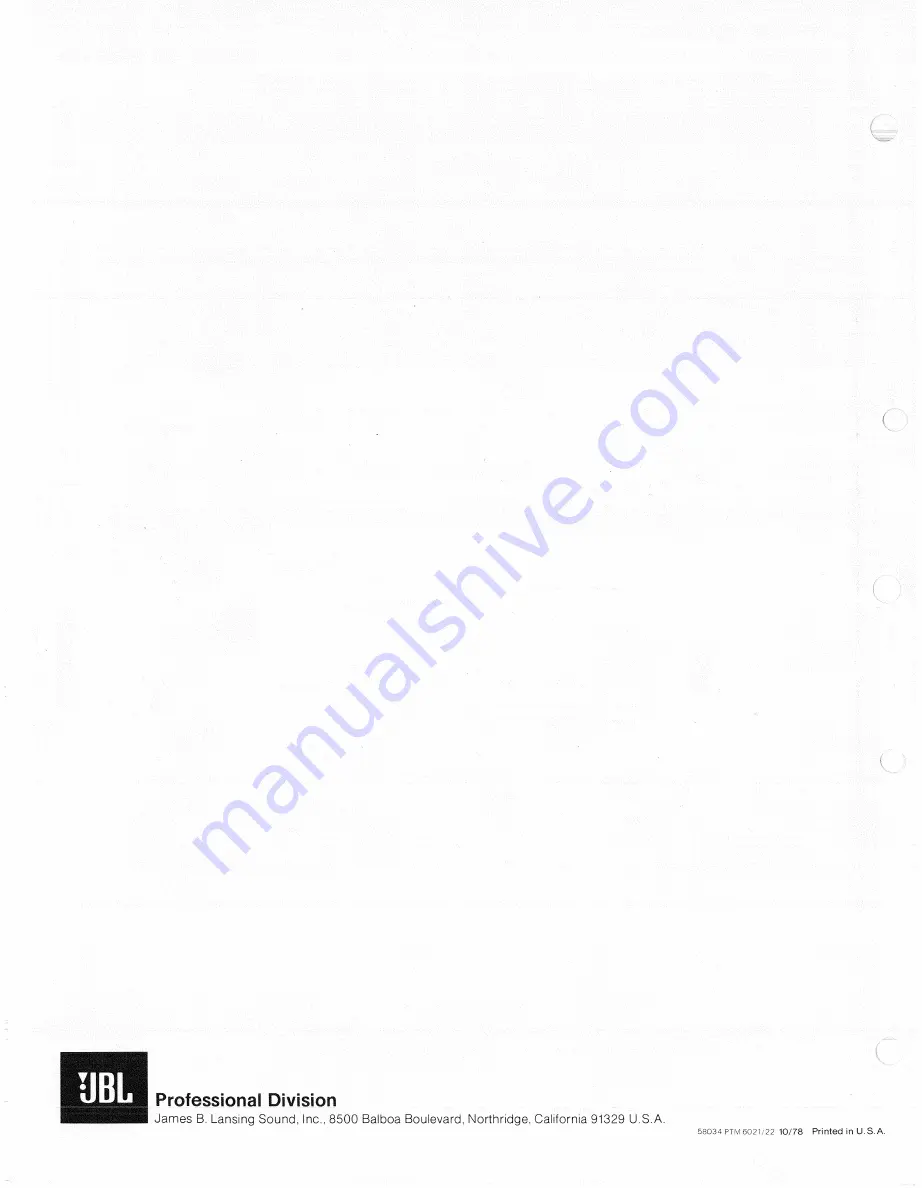 JBL 6021 Assembly, Installation And Service Manual Download Page 8